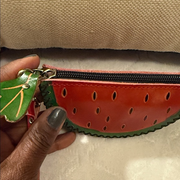 Watermelon Leather Slice Wristlet Zip Coin Change Wallet Pouch - Picture 2 of 4